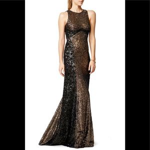 Badgley Mischka Silo Black Gold Sequins Gown 4